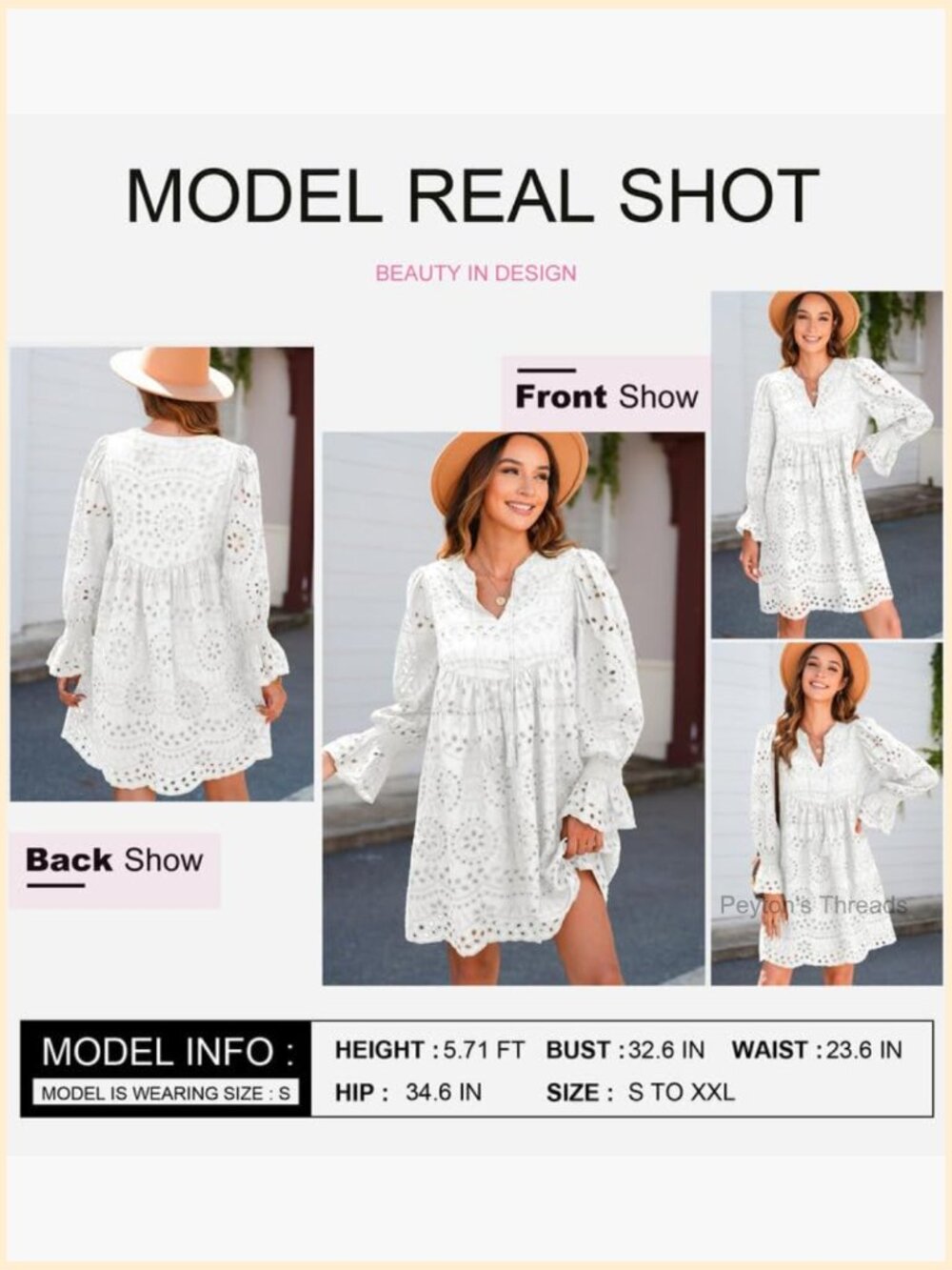 Boho Tassel V Neck Long Sleeve Lace Ruffle A Line Dress - Picture 5 of 7
